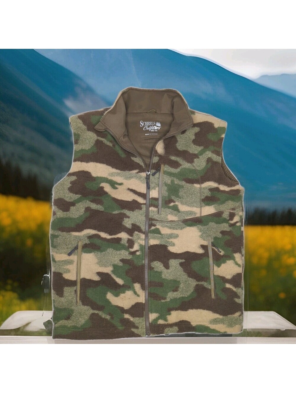 Scheels Outfitters Berber Woodland Camo Wool Blend Sherpa Hunting Vest Men Large